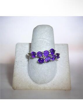 Sterling Silver 925 Bypass  Amethyst Ring  size 7.5